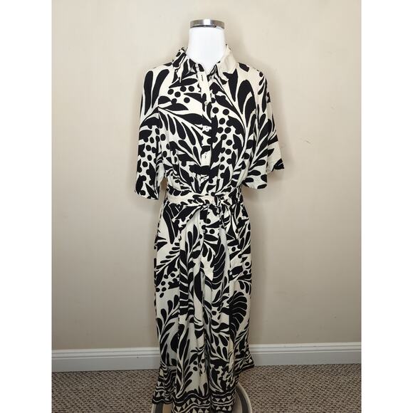 H&M Floral Midi Shirt Dress Belted Short Sleeve - Picture 1 of 9